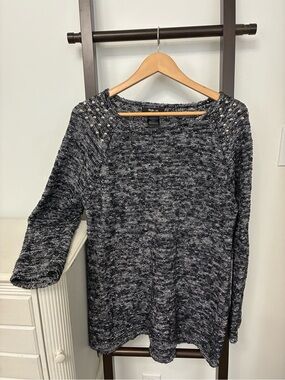 Style & Co Black & White Marled Sweater with Shoulder Studs. Size XL. Chic